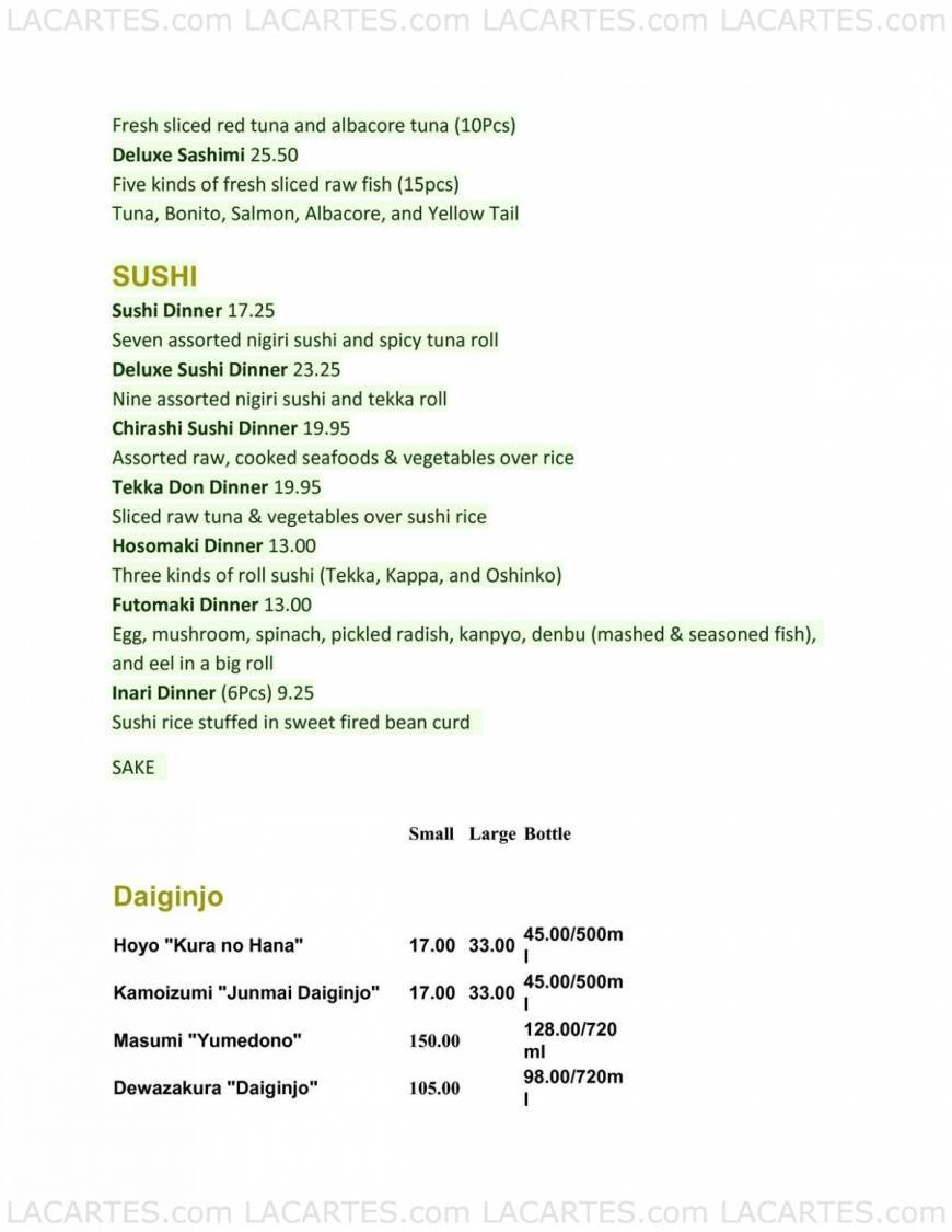  Pricelists of Kirala Sushi Bar & Robata Grill 2100 Ward St - Photo 8 of 10
