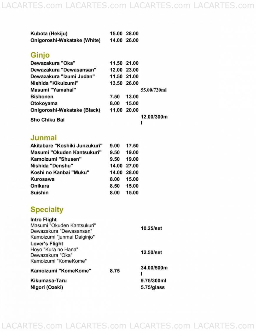  Pricelists of Kirala Sushi Bar & Robata Grill 2100 Ward St - Photo 9 of 10