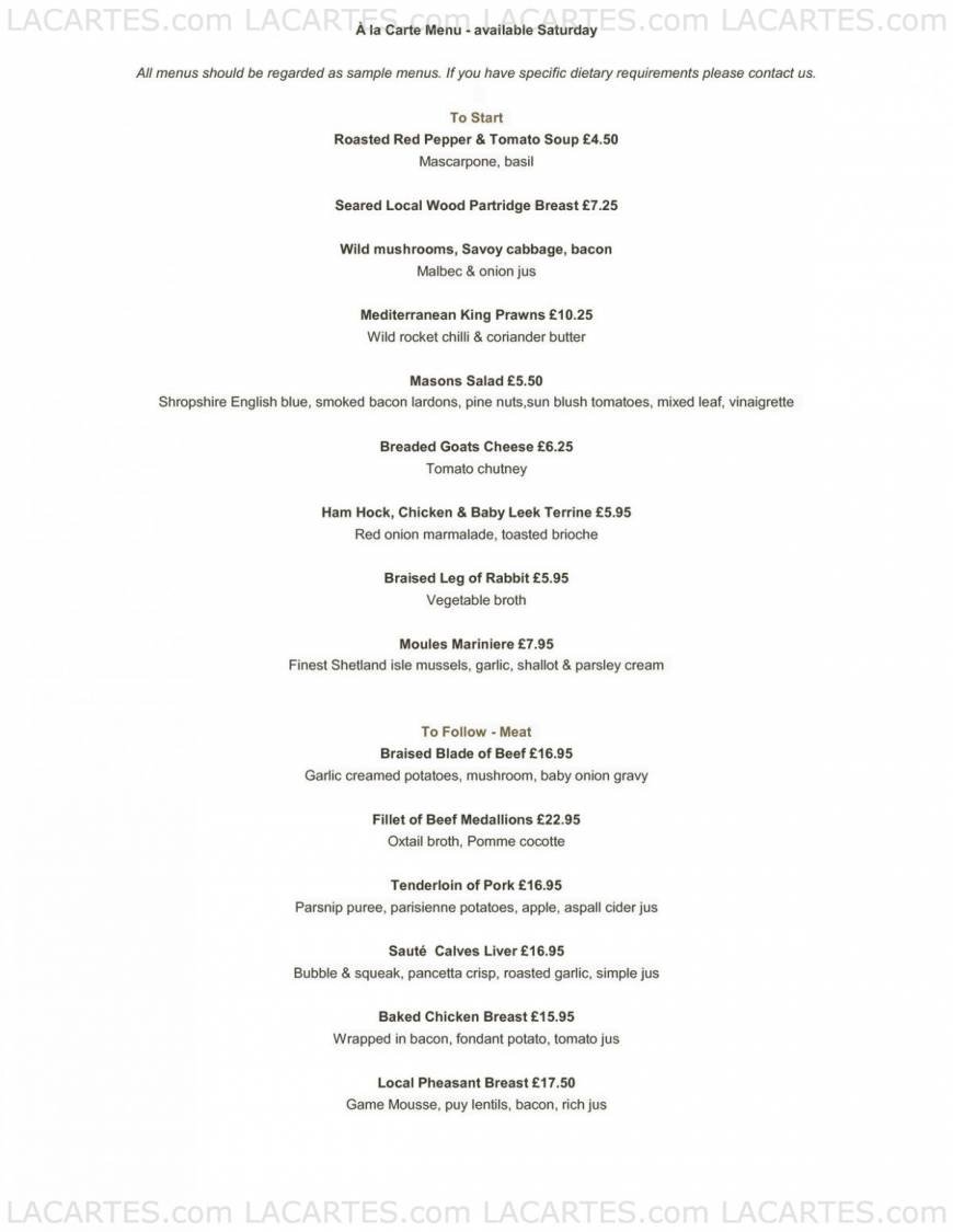  Pricelists of Mason's Restaurant in Brentwood 155 - 157 Ingrave Road    - Photo 16 of 17