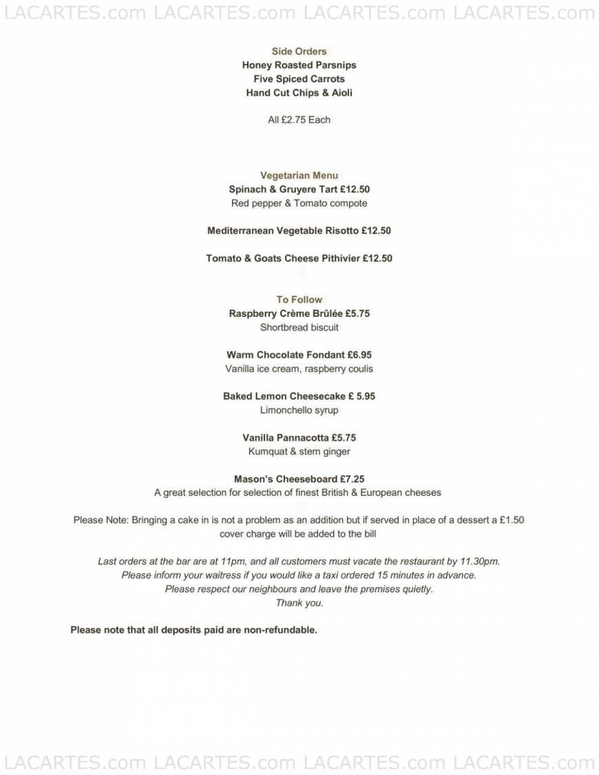  Pricelists of Mason's Restaurant in Brentwood 155 - 157 Ingrave Road    - Photo 13 of 17