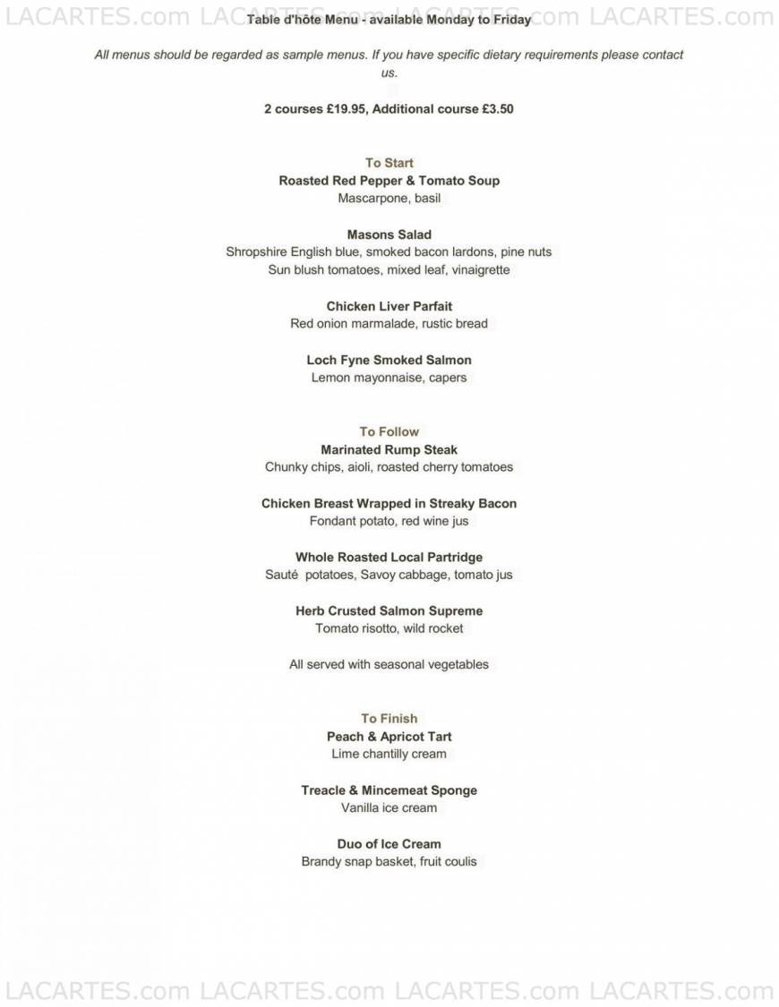  Pricelists of Mason's Restaurant in Brentwood 155 - 157 Ingrave Road    - Photo 12 of 17