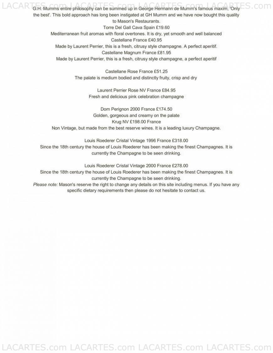  Pricelists of Mason's Restaurant in Brentwood 155 - 157 Ingrave Road    - Photo 2 of 17