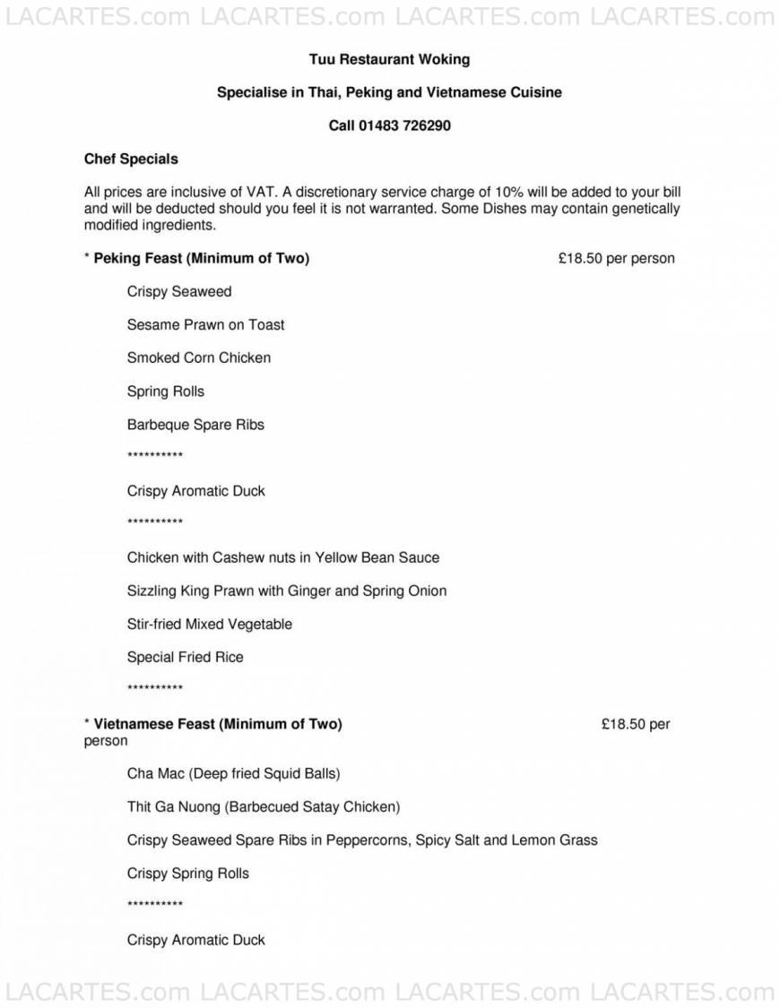  Pricelists of Tuu Restaurant 1 St. Johns Rd St Johns - Photo 15 of 27