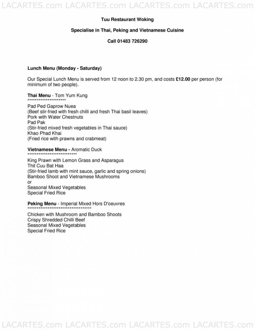 Pricelists of Tuu Restaurant 1 St. Johns Rd St Johns - Photo 25 of 27