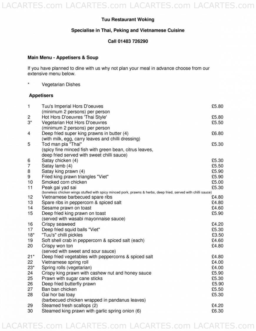  Pricelists of Tuu Restaurant 1 St. Johns Rd St Johns - Photo 24 of 27