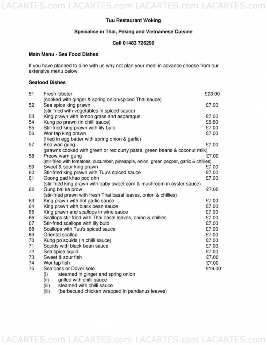  Pricelists of Tuu Restaurant 1 St. Johns Rd St Johns - Photo 22 of 27