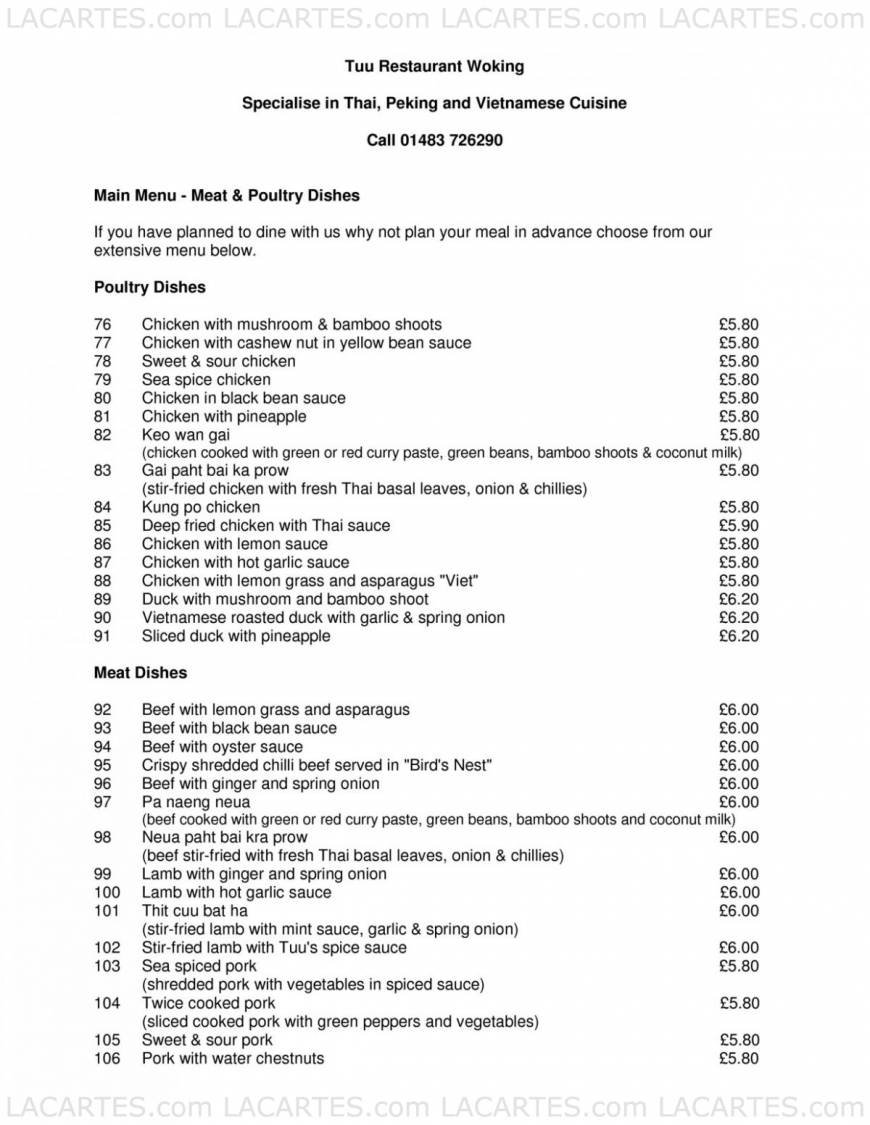  Pricelists of Tuu Restaurant 1 St. Johns Rd St Johns - Photo 21 of 27