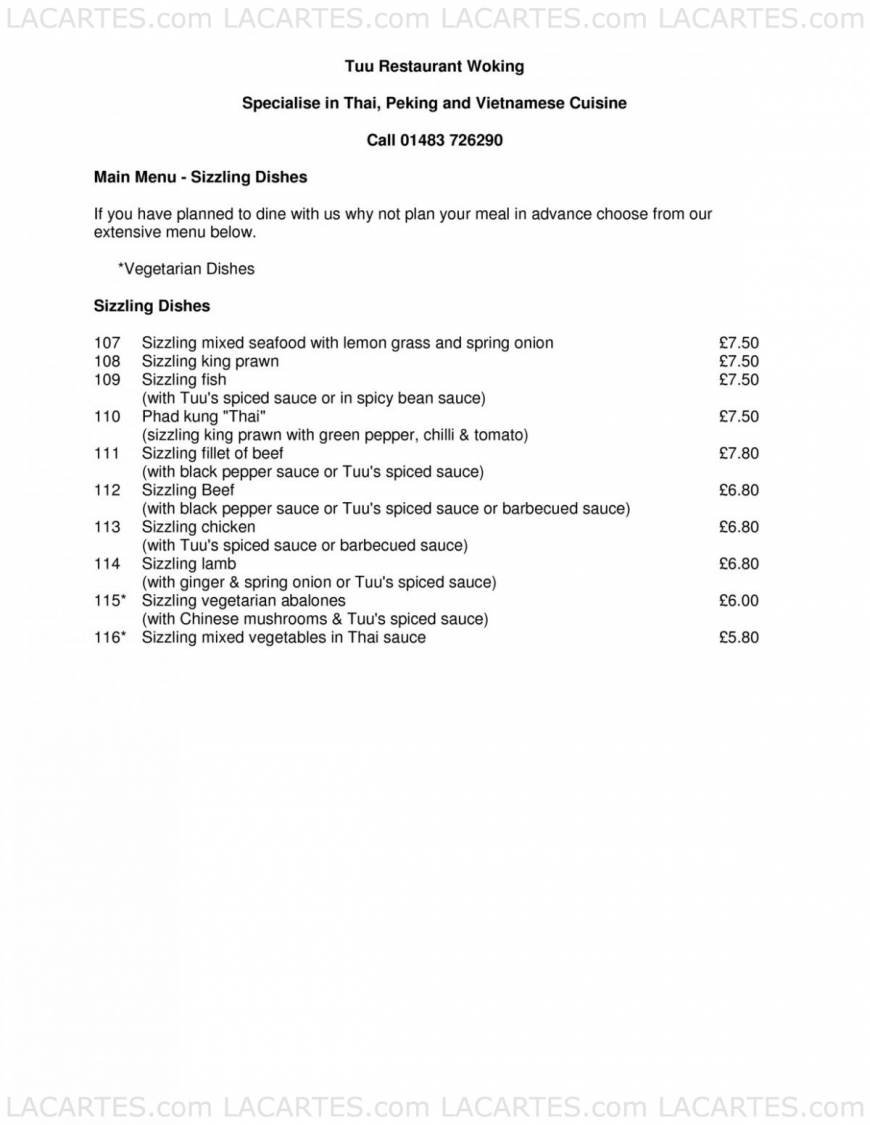  Pricelists of Tuu Restaurant 1 St. Johns Rd St Johns - Photo 20 of 27