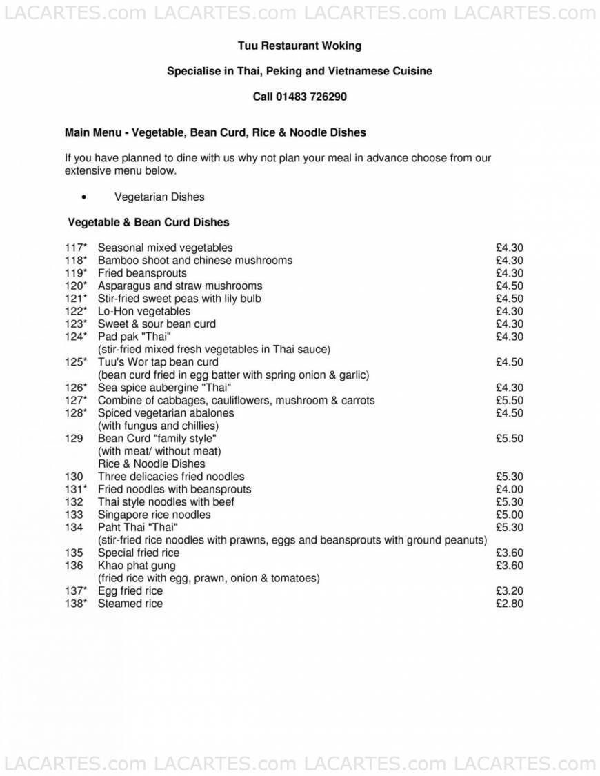  Pricelists of Tuu Restaurant 1 St. Johns Rd St Johns - Photo 19 of 27