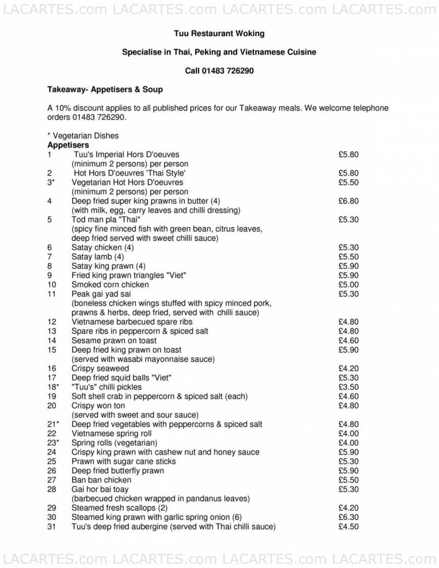  Pricelists of Tuu Restaurant 1 St. Johns Rd St Johns - Photo 12 of 27