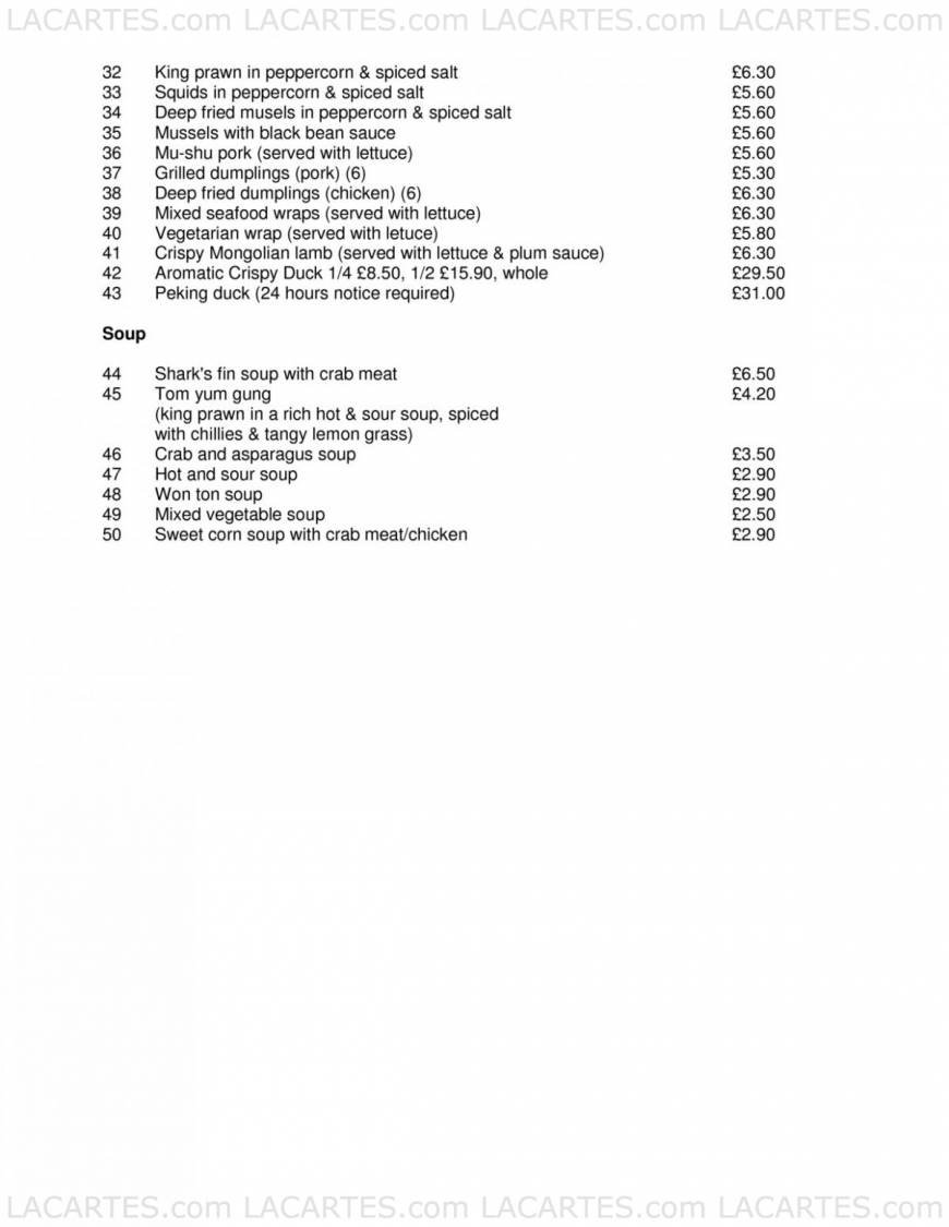 Pricelists of Tuu Restaurant 1 St. Johns Rd St Johns - Photo 11 of 27