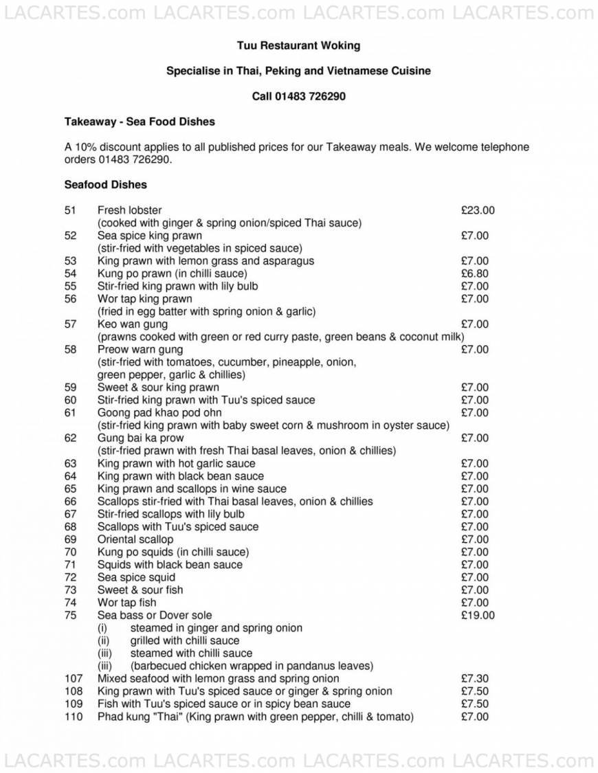  Pricelists of Tuu Restaurant 1 St. Johns Rd St Johns - Photo 10 of 27