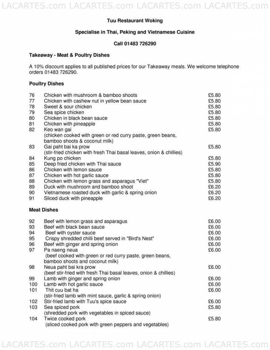  Pricelists of Tuu Restaurant 1 St. Johns Rd St Johns - Photo 9 of 27