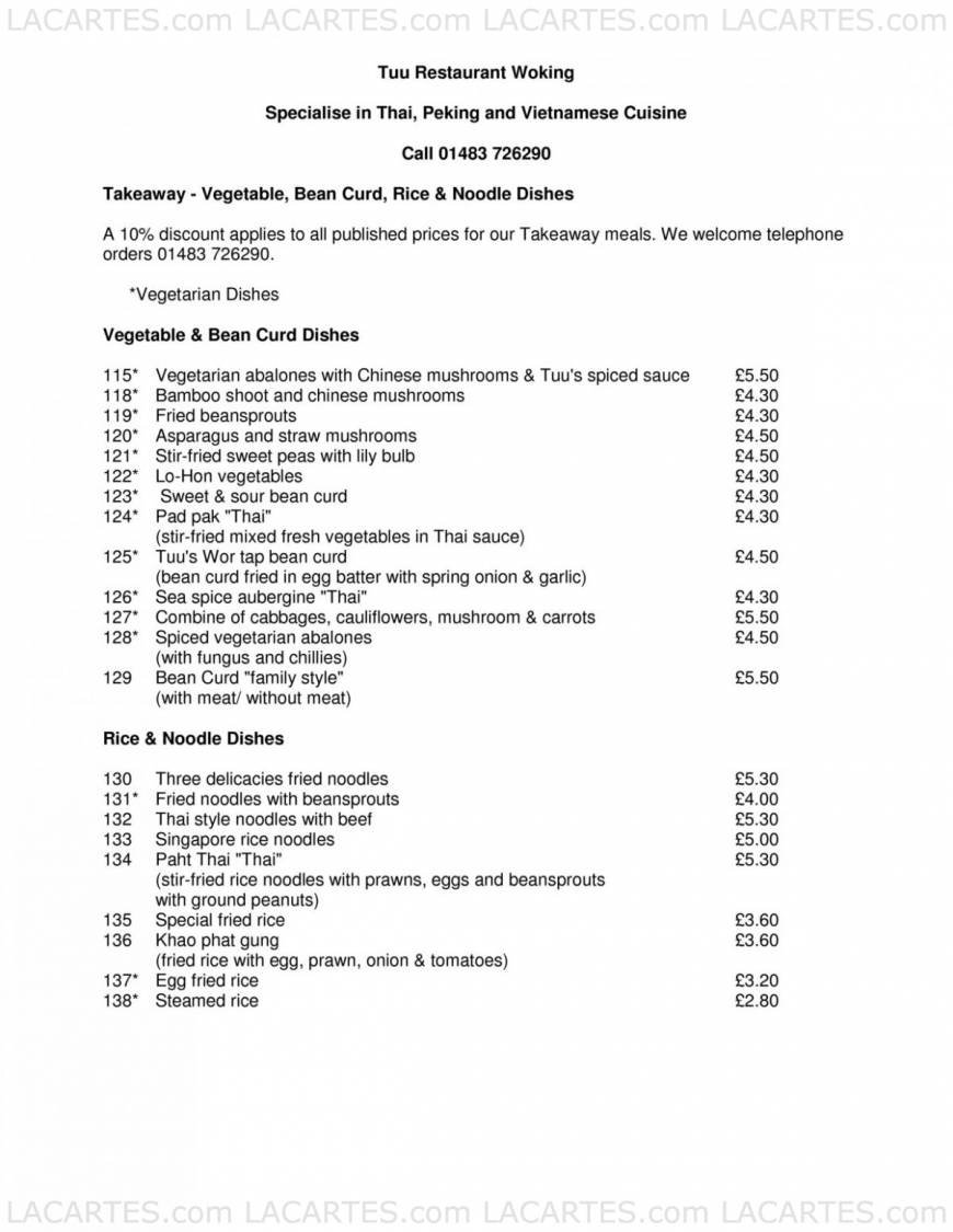  Pricelists of Tuu Restaurant 1 St. Johns Rd St Johns - Photo 7 of 27