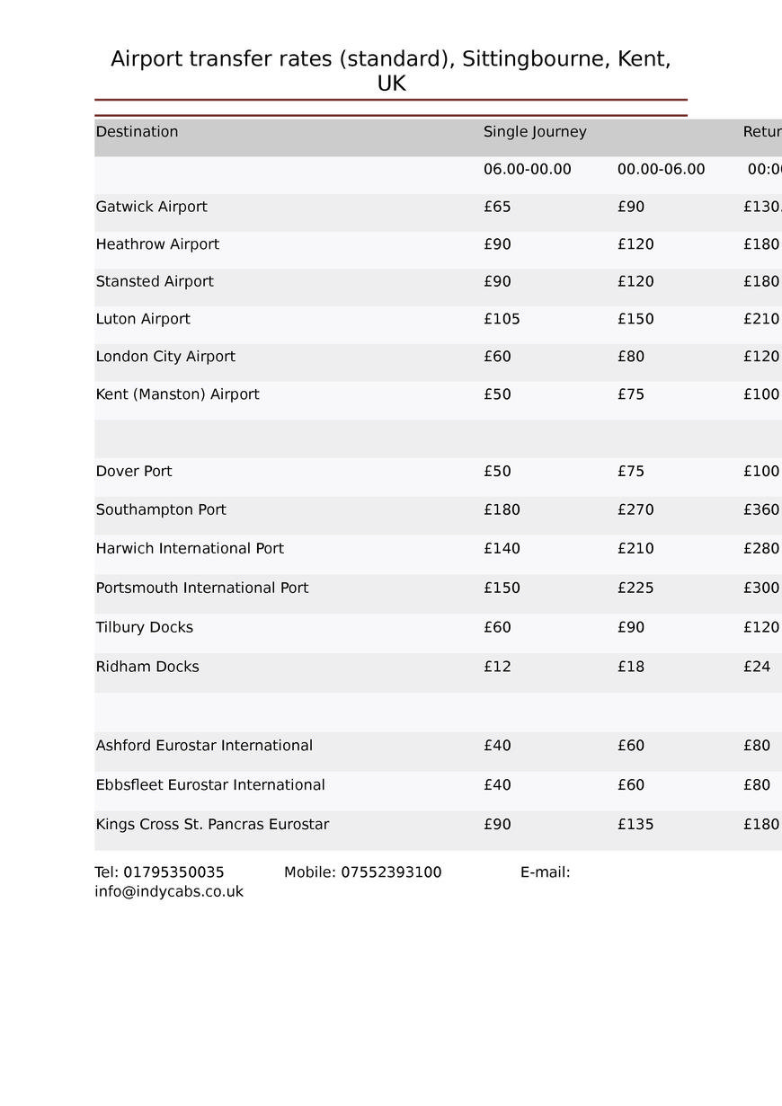  Pricelists of Indy Cabs of Sittingbourne St. Michael's rd - Photo 1 of 2