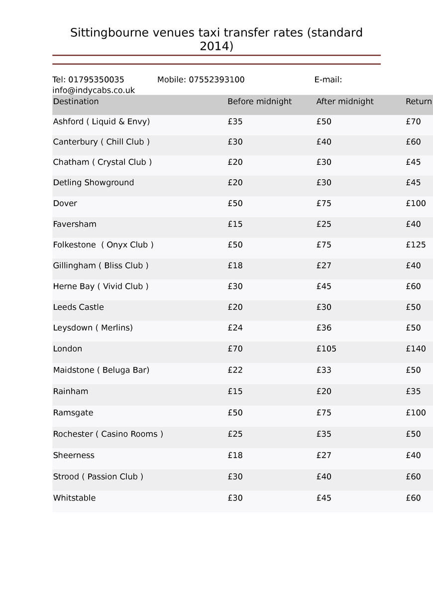  Pricelists of Indy Cabs of Sittingbourne St. Michael's rd - Photo 2 of 2