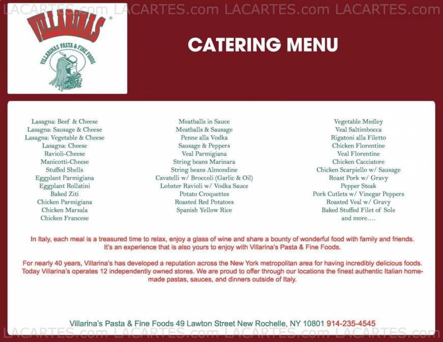  Pricelists of Villarinaâ??s Pasta & Fine Foods - New Rochelle 49 Lawton Street - Photo 1 of 2