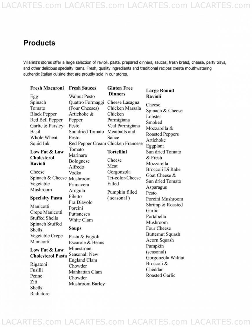  Pricelists of Villarinaâ??s Pasta & Fine Foods - New Rochelle 49 Lawton Street - Photo 2 of 2
