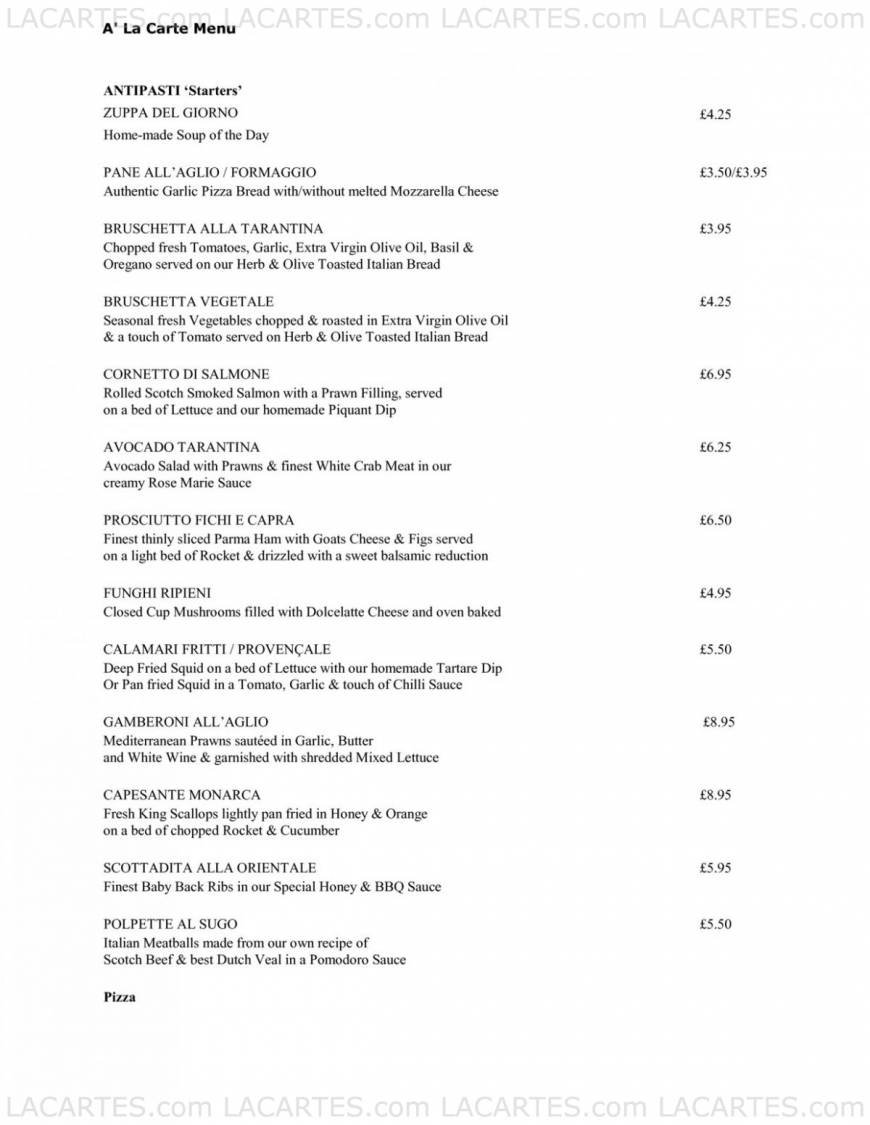 Pricelists of Tarantino Brentwood 60 Crown Street  - Photo 1 of 7