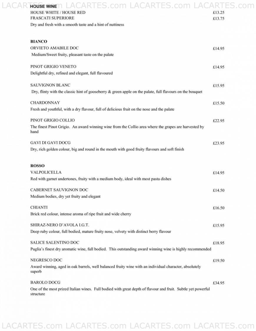  Pricelists of Tarantino Brentwood 60 Crown Street  - Photo 5 of 7