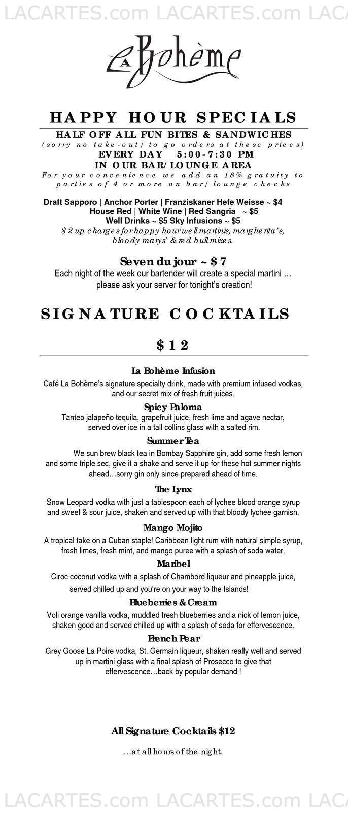  Pricelists of Cafe La Boheme 8400 Santa Monica Blvd - Photo 1 of 10