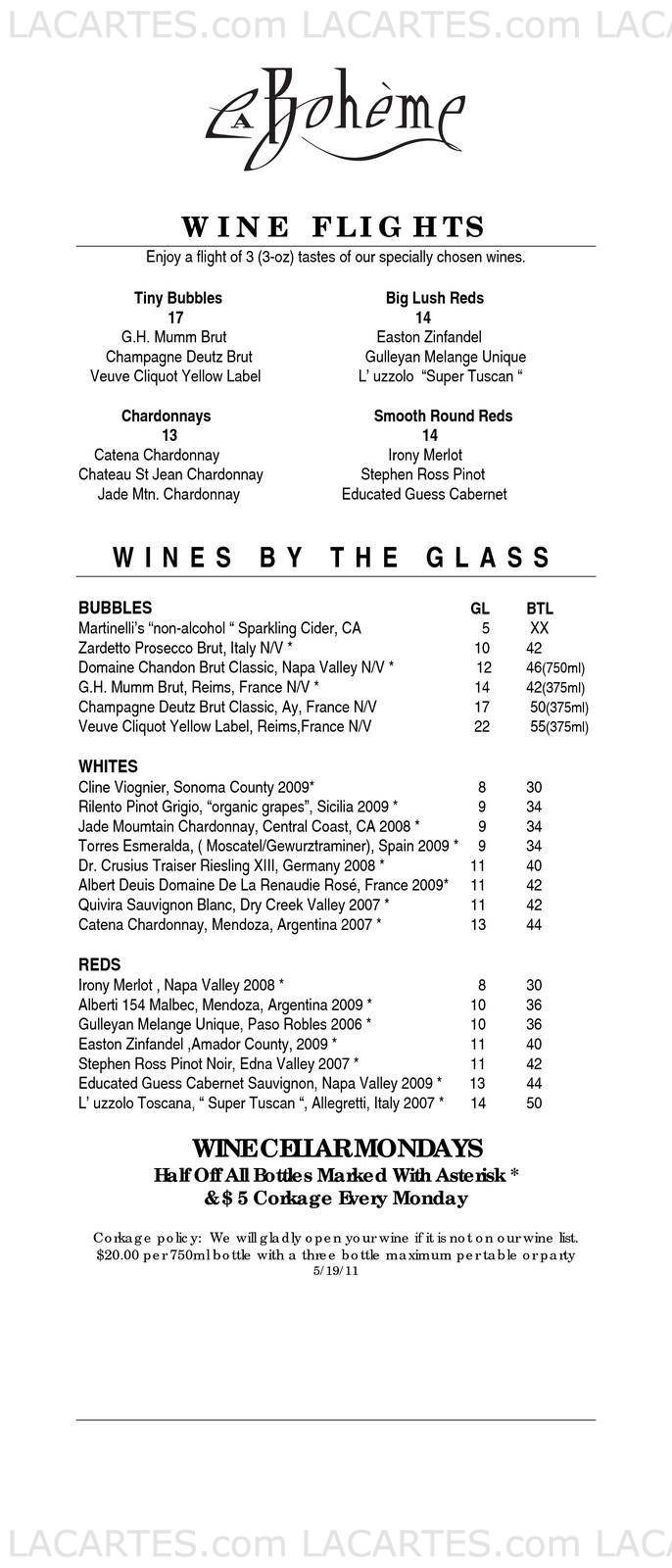  Pricelists of Cafe La Boheme 8400 Santa Monica Blvd - Photo 3 of 10