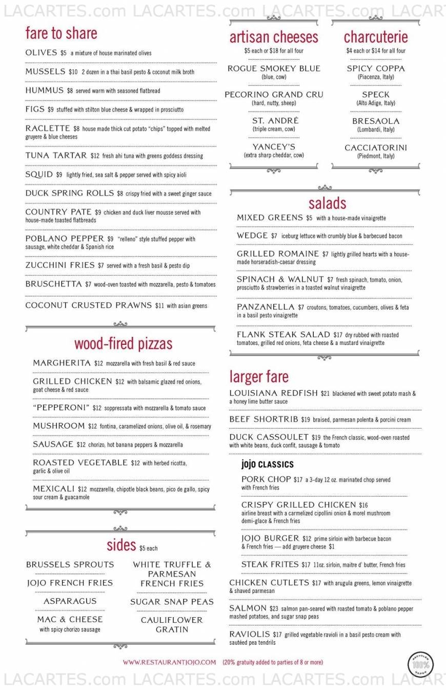  Pricelists of Jojo Bistro & Wine Bar - Williamsville, NY 5493 Sheridan Drive, Williamsville Place Plaza - Photo 1 of 3