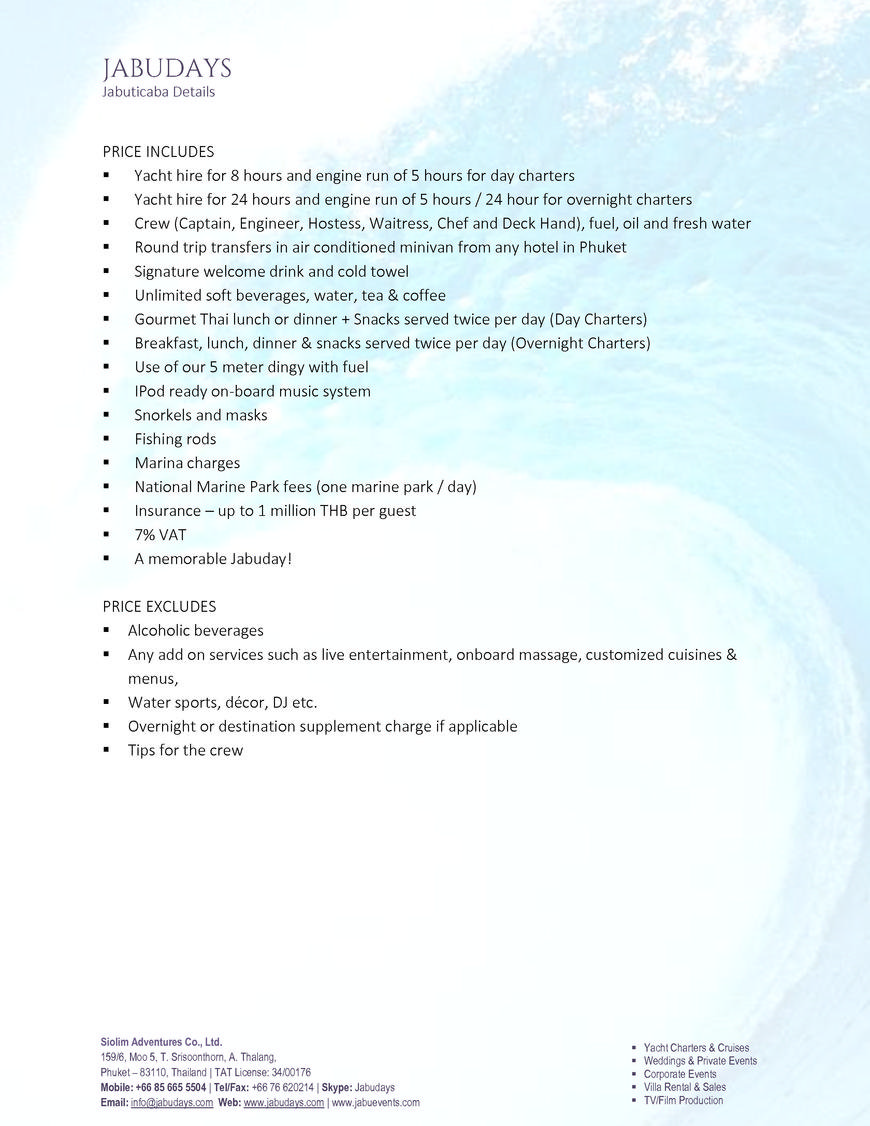  Pricelists of Jabudays - Phuket Yacht Charter 159/6, T. Srissonthorn, A. Thalang - Photo 3 of 3