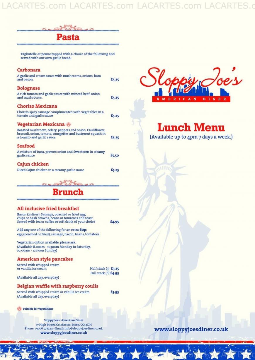  Pricelists of Sloppy Joes Diner - Colchester 37 High Street - Photo 1 of 10