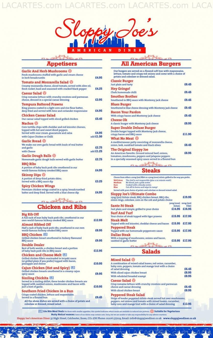  Pricelists of Sloppy Joes Diner - Colchester 37 High Street - Photo 3 of 10