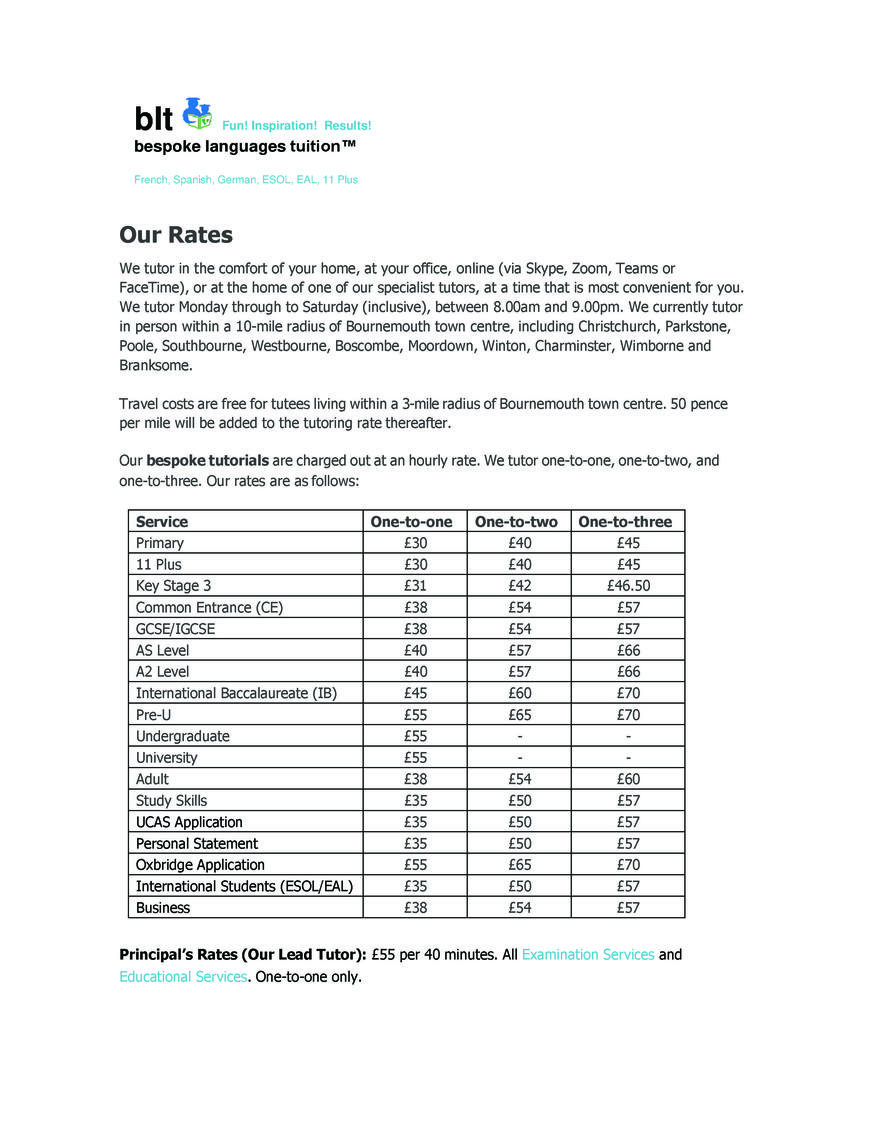  Pricelists of bespoke languages tuition (blt) Flat 3, 18 Cavendish Road - Photo 1 of 1