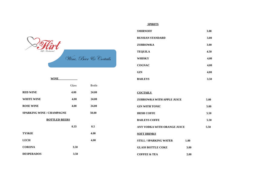  Pricelists of Flirt Cafe Restaurant 361 Ley Street - Photo 2 of 5