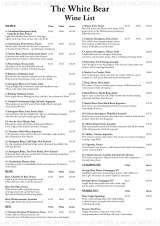 Menus & Prices, The White Bear, Warlingham