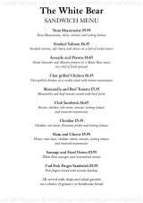 Menus & Prices, The White Bear, Warlingham