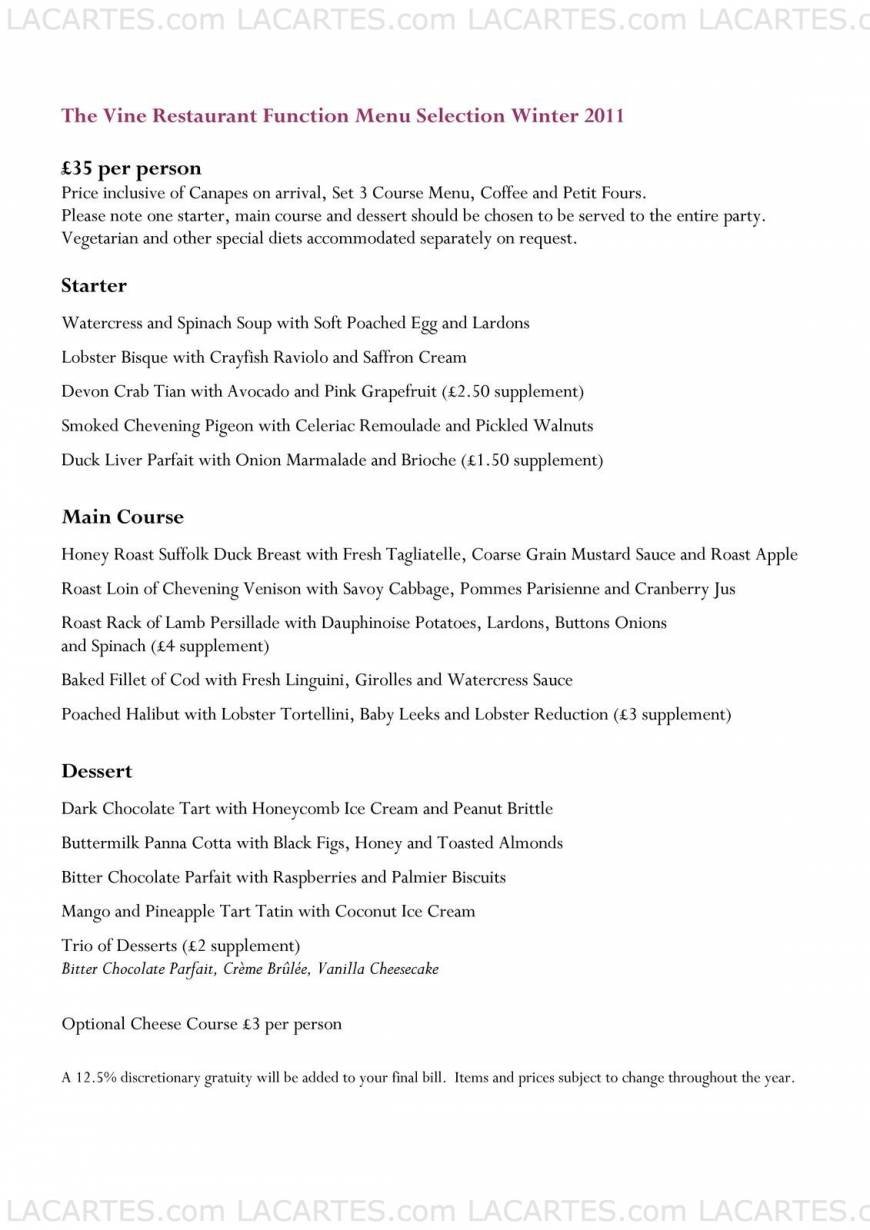  Pricelists of The Vine Restaurant - Sevenoaks 11 Pound Lane - Photo 1 of 9