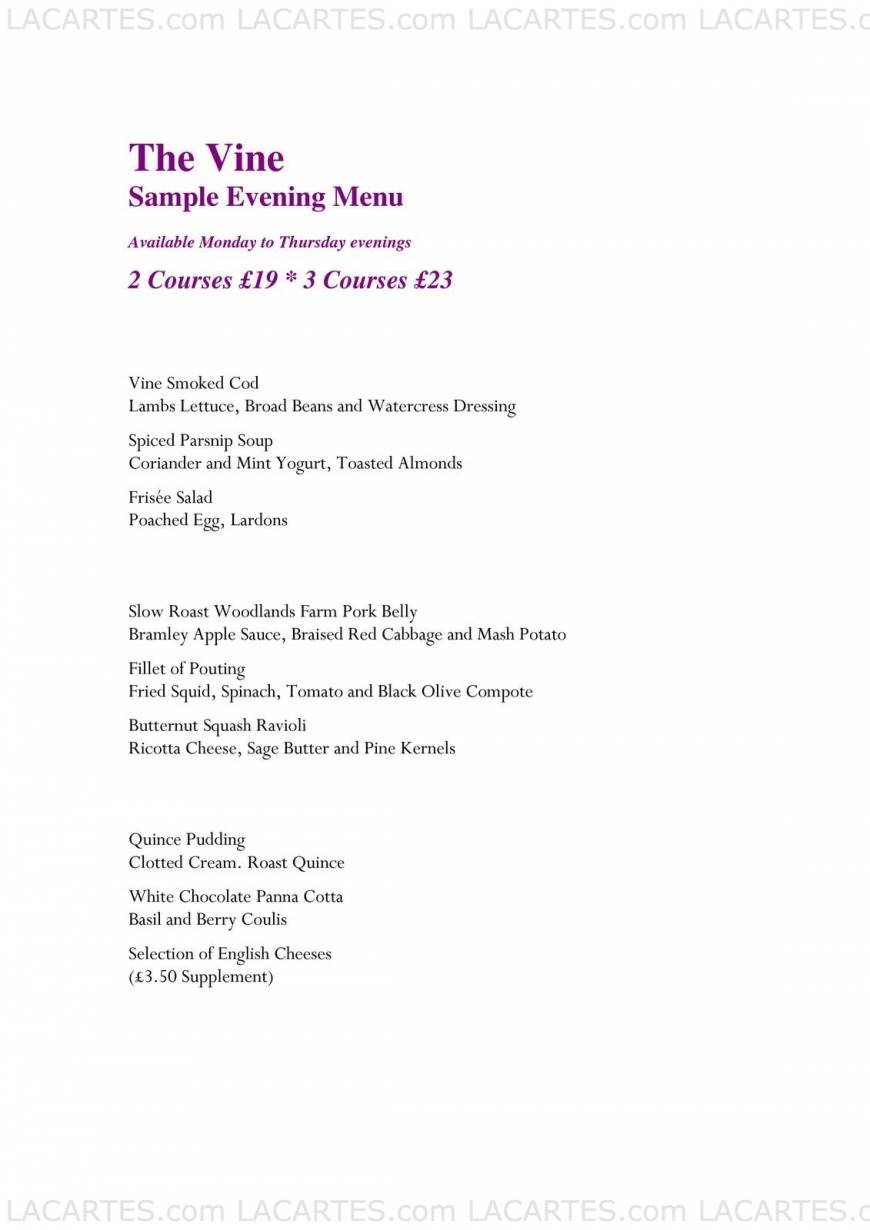  Pricelists of The Vine Restaurant - Sevenoaks 11 Pound Lane - Photo 2 of 9