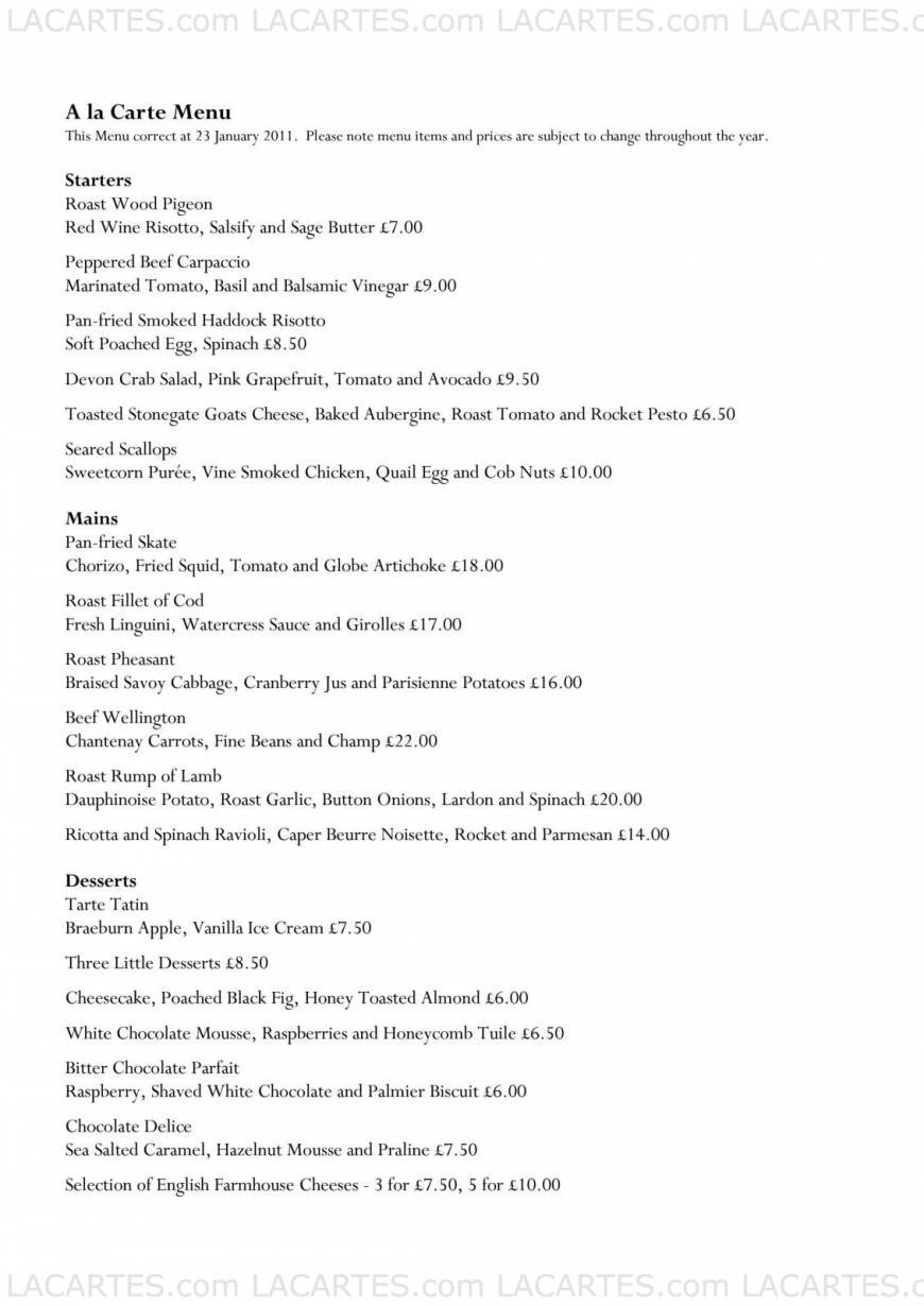  Pricelists of The Vine Restaurant - Sevenoaks 11 Pound Lane - Photo 4 of 9