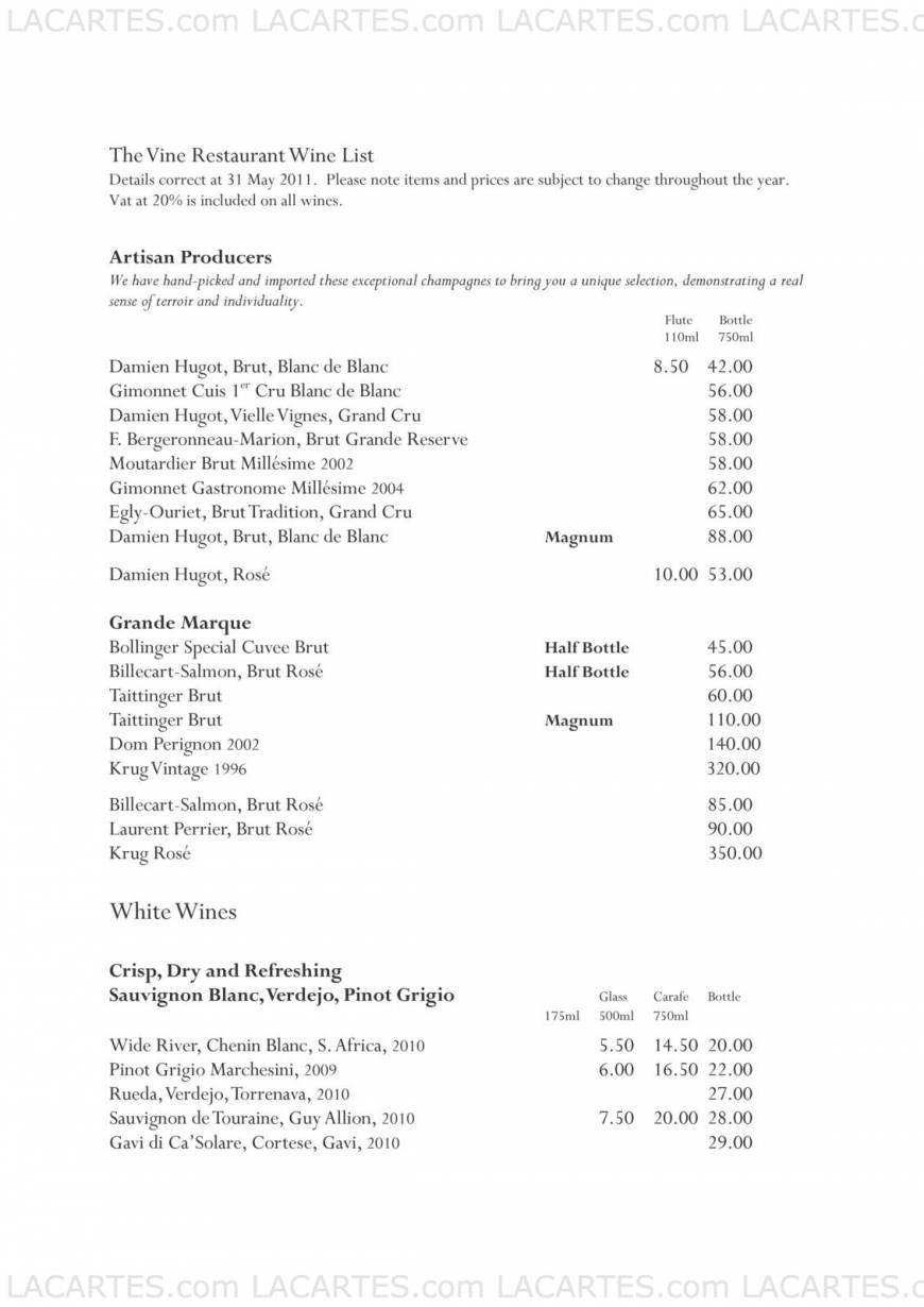  Pricelists of The Vine Restaurant - Sevenoaks 11 Pound Lane - Photo 6 of 9