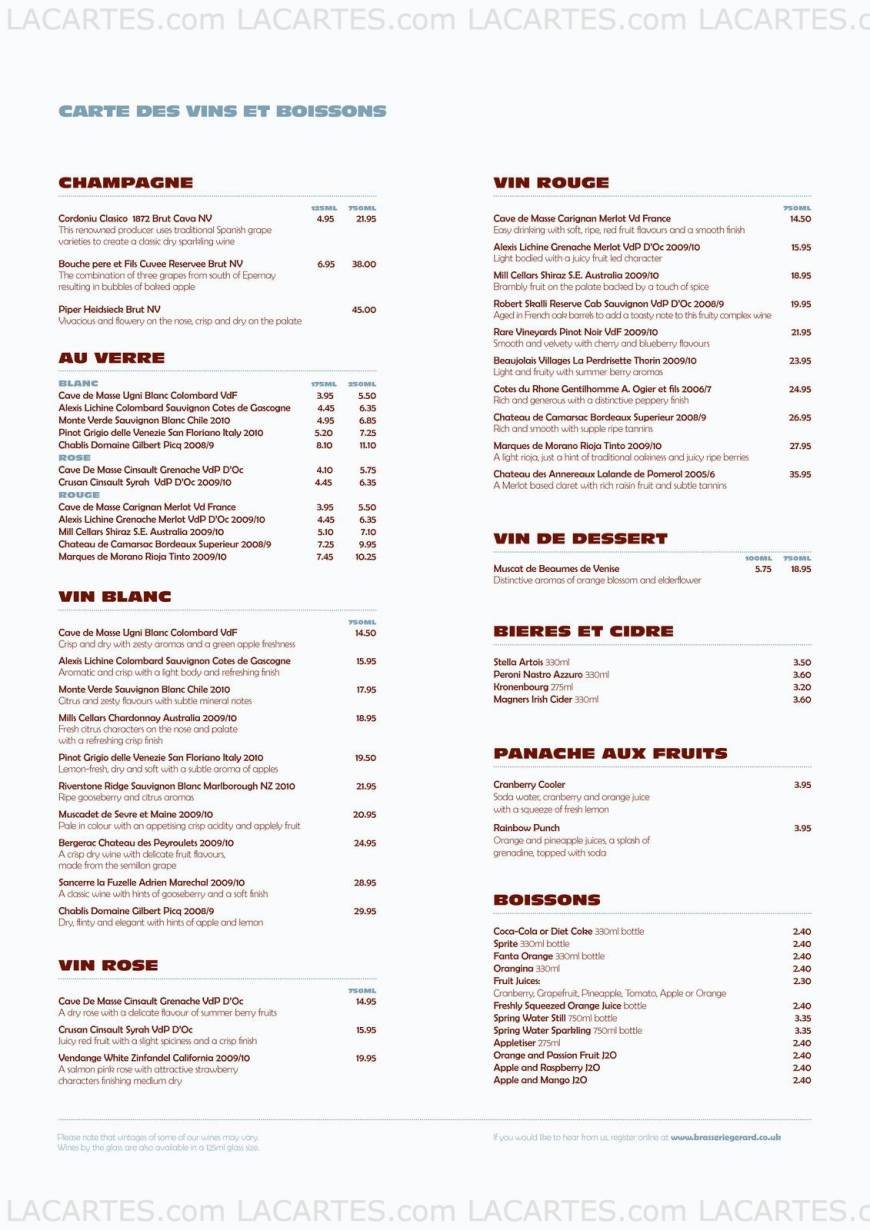  Pricelists of Brasserie Gerard - Sevenoaks 8 London Road - Photo 2 of 8