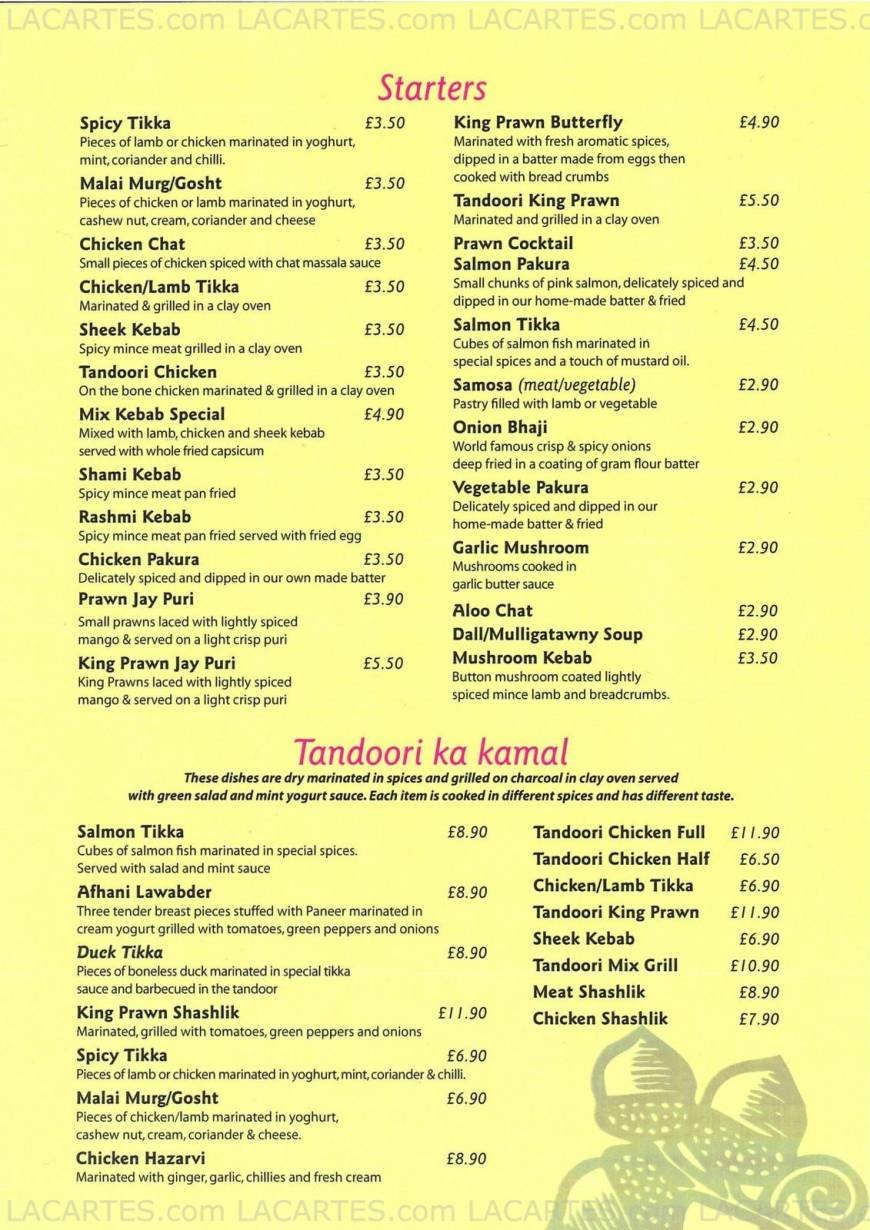  Pricelists of The Oaks Spice Restaurant - Sevenoaks 107 London Road - Photo 1 of 6