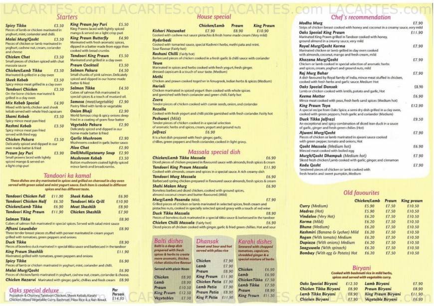  Pricelists of The Oaks Spice Restaurant - Sevenoaks 107 London Road - Photo 5 of 6