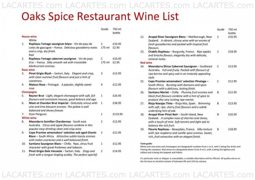  Pricelists of The Oaks Spice Restaurant - Sevenoaks 107 London Road - Photo 6 of 6