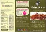 Menus & Prices, The Oaks Spice Restaurant - Sevenoaks, Sevenoaks