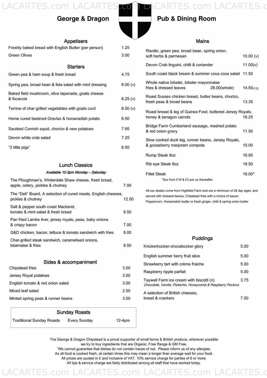  Pricelists of The George & Dragon Chipstead 39 High Street, Chipstead - Photo 1 of 1