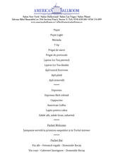 Menus & Prices, American Ballroom, Bucuresti