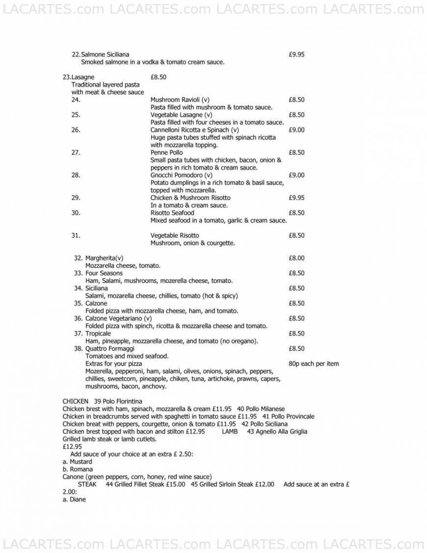  Pricelists of Siciliana Restaurant - Dartford 75 Hythe Street - Photo 2 of 4
