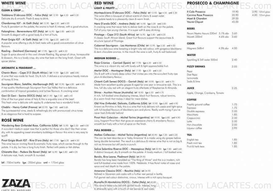  Pricelists of Zaza Italian Restaurant Bushey 27 High Street - Photo 2 of 5