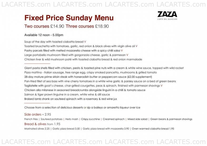  Pricelists of Zaza Italian Restaurant Bushey 27 High Street - Photo 4 of 5