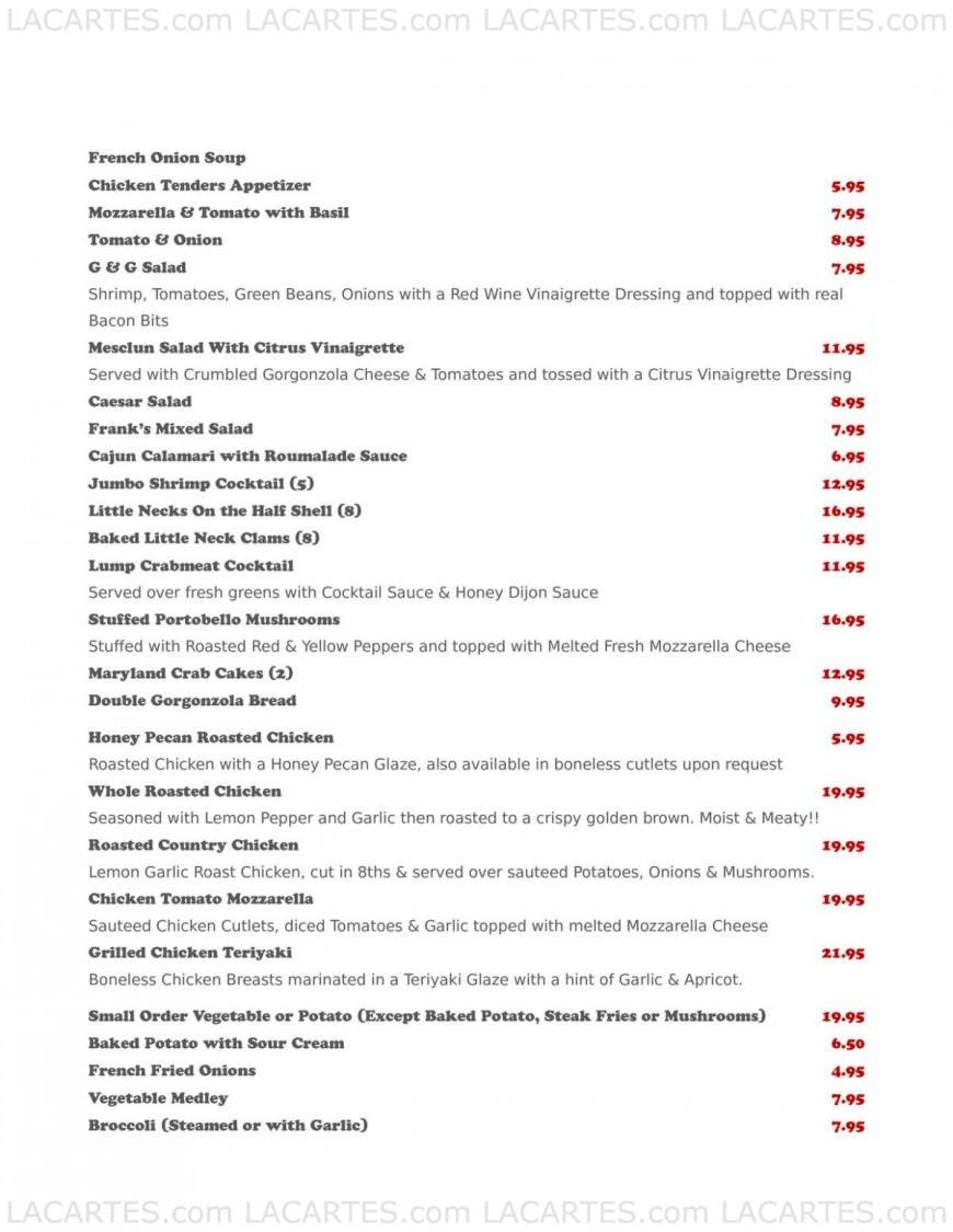  Pricelists of Frank's Steaks - Rockville Centre, NY 54 Lincoln Avenue - Photo 1 of 9