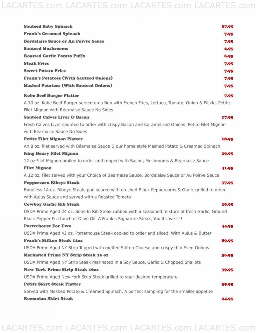  Pricelists of Frank's Steaks - Rockville Centre, NY 54 Lincoln Avenue - Photo 2 of 9